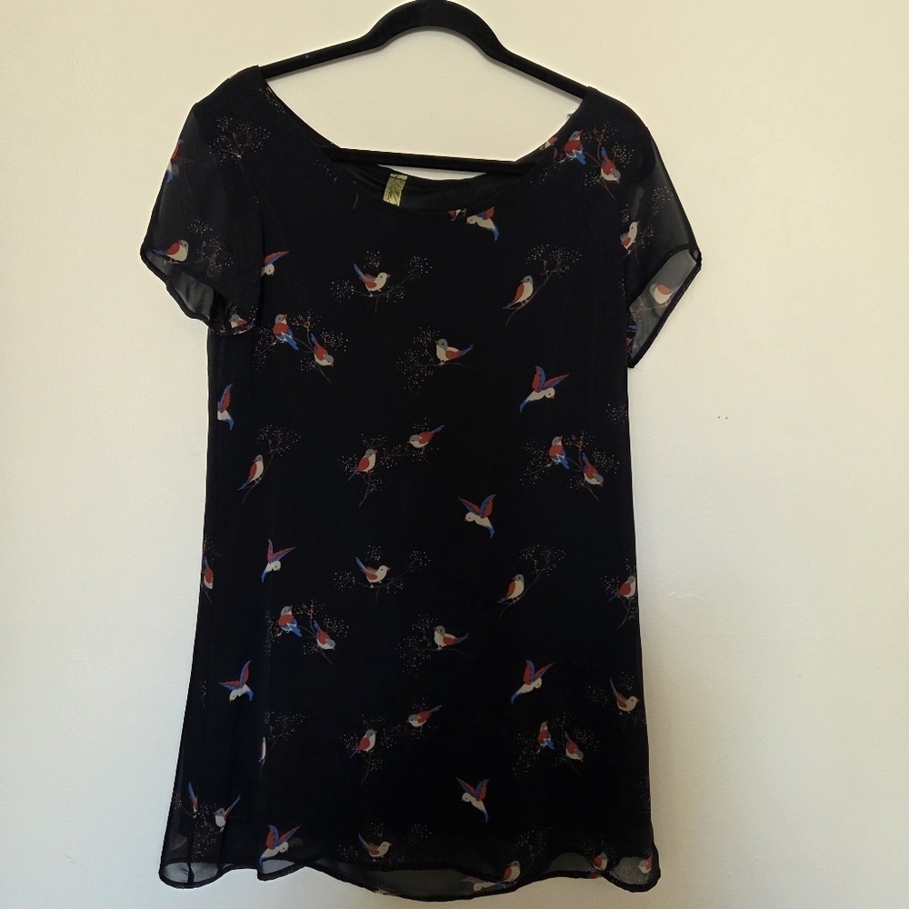 Whisper Whimsical Bird Print Tunic Shirt Medium